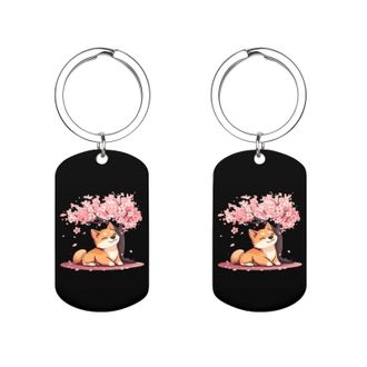 Generic Shiba Inu Dog Japanese Cherry Flower Cute Keychain Metal Key Ring Keychains Bag Purse Pendant Charms for Women Men