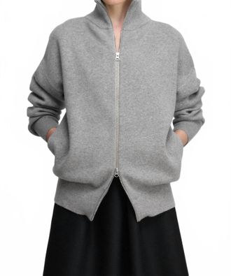 Extreme Cashmere N&deg;319 Xtra Out Sporty Cashmere Zip-Up Cardigan In Grey