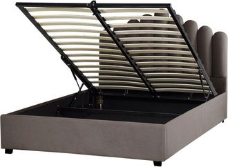Beliani Beliani - Velvet eu King Size Storage Bed 5ft3 Taupe Sea Shell Headboard Slats Vincennes