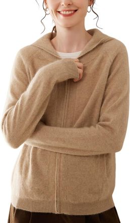 Dissa Women Cashmere Cardigan Brown Hoodie Knitted Cardigan Long Sleeve Relaxed Cashmere Wool Thin Zip-up Ladies Sweater,UK 14,SH513