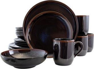 Elama Midnight Beach 16 Piece Dinnerware Set in Black at Nordstrom
