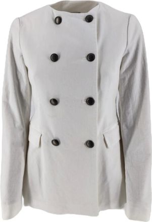 Kiltie Jassen, Dames, Wit, M, Katoen, Double-Breasted Ronde Hals Jas