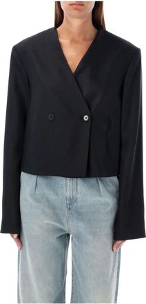 Loulou Studio Blazers, female, Black, Size: S Black Wool-Blend Cropped Blazer