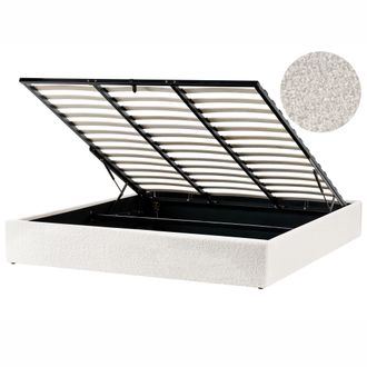 Beliani Cama Con Almacenaje Moderna Sin Cabecero Tapizada De Boucl&eacute; Blanco Crema 180 X 200 Cm Dinan