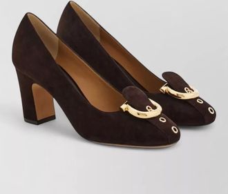 Ferragamo leather pumps mid heel round toe strap