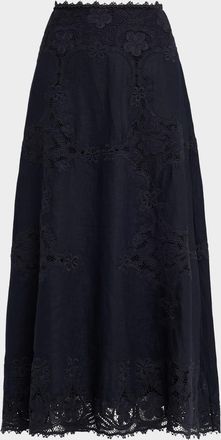 Ulla Johnson Fleur Embroidered Linen-Blend Midi Skirt