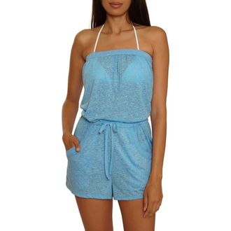 BECCA by Rebecca Virtue Beach Date Strapless Cover-Up Romper in Sky Blue at Nordstrom, Size Medium