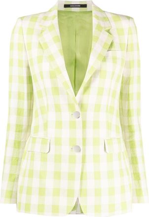 Tagliatore check-print single-breasted blazer - women - Linen/Flax - 40 - Green