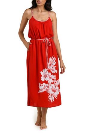 La Blanca Mariner Tie Waist Sleeveless Cover-Up Midi Dress in Ruby at Nordstrom, Size X-Large