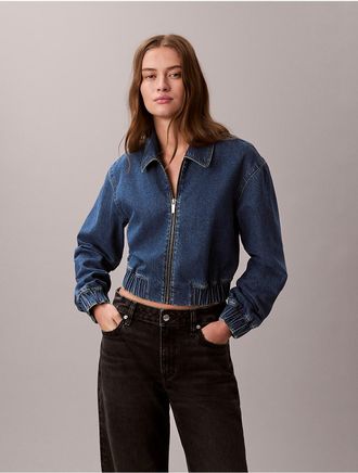 Calvin Klein Jeans Calvin Klein Womens Denim Cropped Bomber Jacket - Blue - L