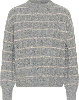 Kaffe Truien & Vesten, Dames, Grijs, S, Leer, Ronde hals gebreid