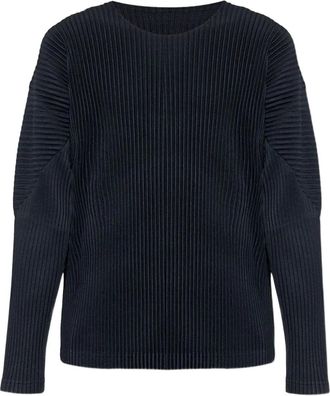 Issey Miyake T-shirt plissettata a maniche lunghe - Blu