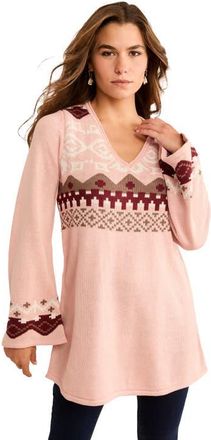 Roaman's Fit And Flare Tunic Sweater in Blush Multi Fair Isle at Nordstrom, Size 36