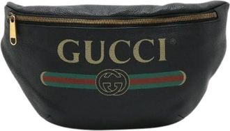 Gucci Pre-owned Print Leather Belt Bag - Dames - Vintage Heuptassen - Zwart - ONE Size - Leer - Vintage