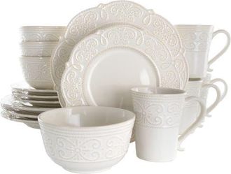 Elama Luna 16 Piece Embossed Scalloped Stoneware Dinnerware Set in White at Nordstrom