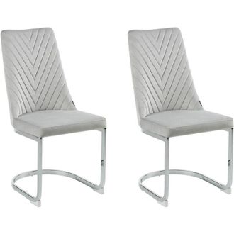Beliani Set of 2 Velvet Dining Chairs Armless High Back Cantilever Chairs Grey Altoona