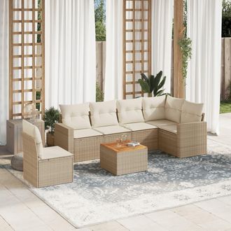 vidaXL Vidaxl - Set Sof&aacute;s De Jard&iacute;n 7 Piezas Y Cojines Rat&aacute;n Sint&eacute;tico Beige
