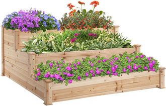 OUTSUNNY Wooden Raised Bed 3-Tier Planter Kit Elevated Plant Box 124x124x56cm