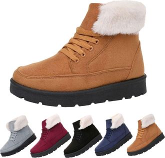 Generic Womens Fluffy Trainers Womens Chunky Lace Boots Soft Sole Platform Boots Fuzzy Collar Winter Trainers Non Slip Walking Shoes Insulation High Top Sneak