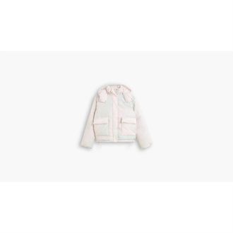 Levi's Womens Levis Cropped Hooded Long Sleeve Down Short Puffer Jacket in Blur Dutch - Blue - Size 12 UK