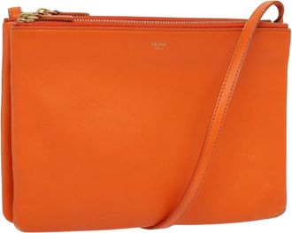 Celine Trio Orange Leather Shoulder Bag (Pre-Owned)