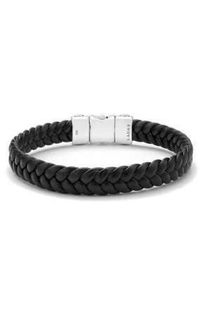 Lagos Mens Anthem Leather Bracelet in Silver at Nordstrom, Size 7.5