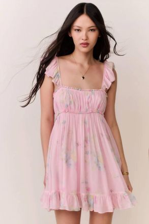 LoveShackFancy Zanira Floral Chiffon Mini Dress In Rosy Trellis