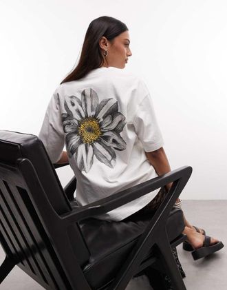 AllSaints Petal Etta - T-shirt bianca a maniche corte con grafica del logo e stampa sul retro-Bianco