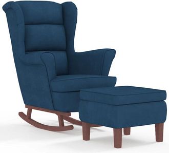 vidaXL Poltrona a Dondolo con Gambe in Legno e Poggiapiedi Blu Velluto - Vidaxl