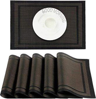 OEM Manteles Individuales Lavables, Juego De 6, Fabricados En Pvc, Resistentes Al Calor, Manteles Individuales De Vinilo, 30 X 45 Cm, Negro