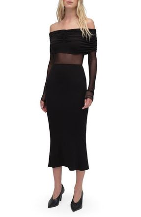 Favorite Daughter The New Era Ruched Off the Shoulder Long Sleeve Midi Dress in Black at Nordstrom, Size X-Large