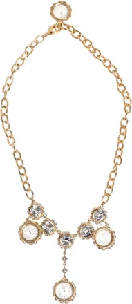 Dolce & Gabbana Crystal Clock Pendant Statement Necklace - Gold