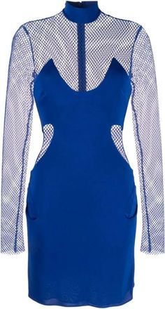 Tom Ford Kobaltblauwe Mini-jurk met Mesh-panelen - Dames - Korte kleedjes - Blauw - 2XS - Kleedjes
