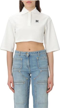 Palm Angels Cropped Polo Shirt - Dames - Polos - Wit - S - Katoen - Tops