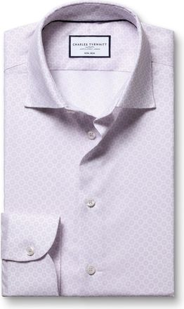 CHARLES TYRWHITT Non-Iron Stretch Diamond Print Cotton Shirt - Lilac Single Cuff Size 15.5/33 by Charles Tyrwhitt