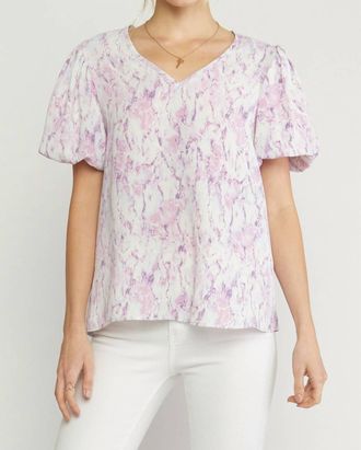 Entro Watercolor Puff Sleeve Blouse In Lilac