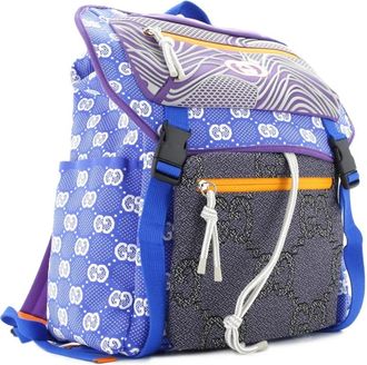 Gucci Panelled Double Buckle GG Jacquard Nylon and Rubber Large backpack - Blauw