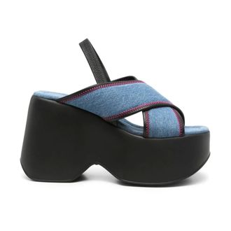 Vic Matié Wedges, female, Blue, Size: 8 1/2 US Denim Crossover Strap Platform Sandals