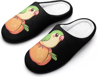 Generic Peach Cute Lovebird Womens Memory Foam Slippers Non-Slip Cotton House Shoes for Indoor Outdoor