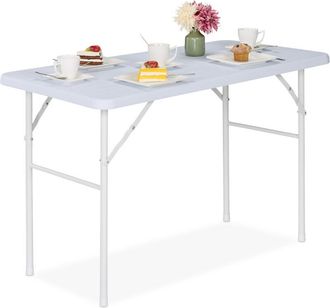 Relaxdays Relaxdays - Rectangular Folding Camping Table, Wooden Look, for Balcony & Patio, h x w x d 74 x 118 x 60 cm, White
