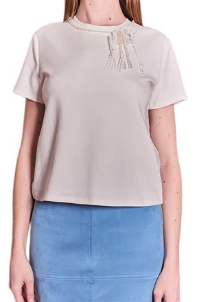 English Factory Imitation Pearl Trim Top in White at Nordstrom, Size X-Small