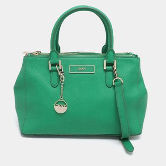 DKNY Dkny Green Saffiano Leather Robinson Double Zip Tote