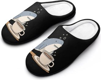 Generic Shark And Coffee Mens House Slippers Memory Foam Washable Cotton Slip on Home Shoes