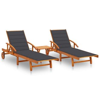 vidaXL Vidaxl - Tumbonas Con Mesa Y Cojines 2 Uds Madera Maciza De Acacia