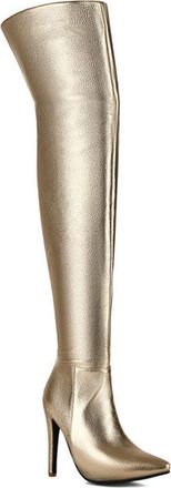 Generic Gold,9.5 UK,Over The Knee Thigh High Boots for Womens Side Zippe Pointed Toe Stiletto Heels Tall Boots Fashion Party Club Fall Winter Dress Shoes
