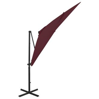 Berkfield Home Cantilever Umbrella with Pole & LED Lights Bordeaux Red 250 cm
