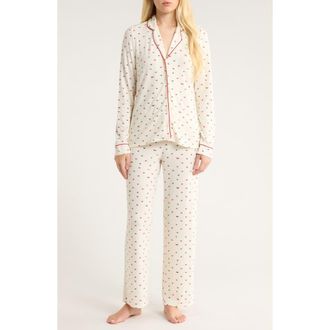 Nordstrom Brushed Hacci Pajamas in Ivory- Green Micro Hearts at Nordstrom Rack, Size X-Large