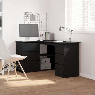 Berkfield Home Black Oak Corner Desk, 145x100x76 cm, Made of Engineered Wood | Size: 145 x 100 x 76 cm
