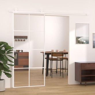 vidaXL Puerta Corredera Esg Vidrio Y Aluminio 90x205 Cm Blanco Vidaxl