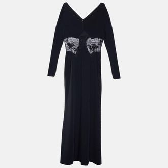Roberto Cavalli Black Crepe & Embellished Lace Gown